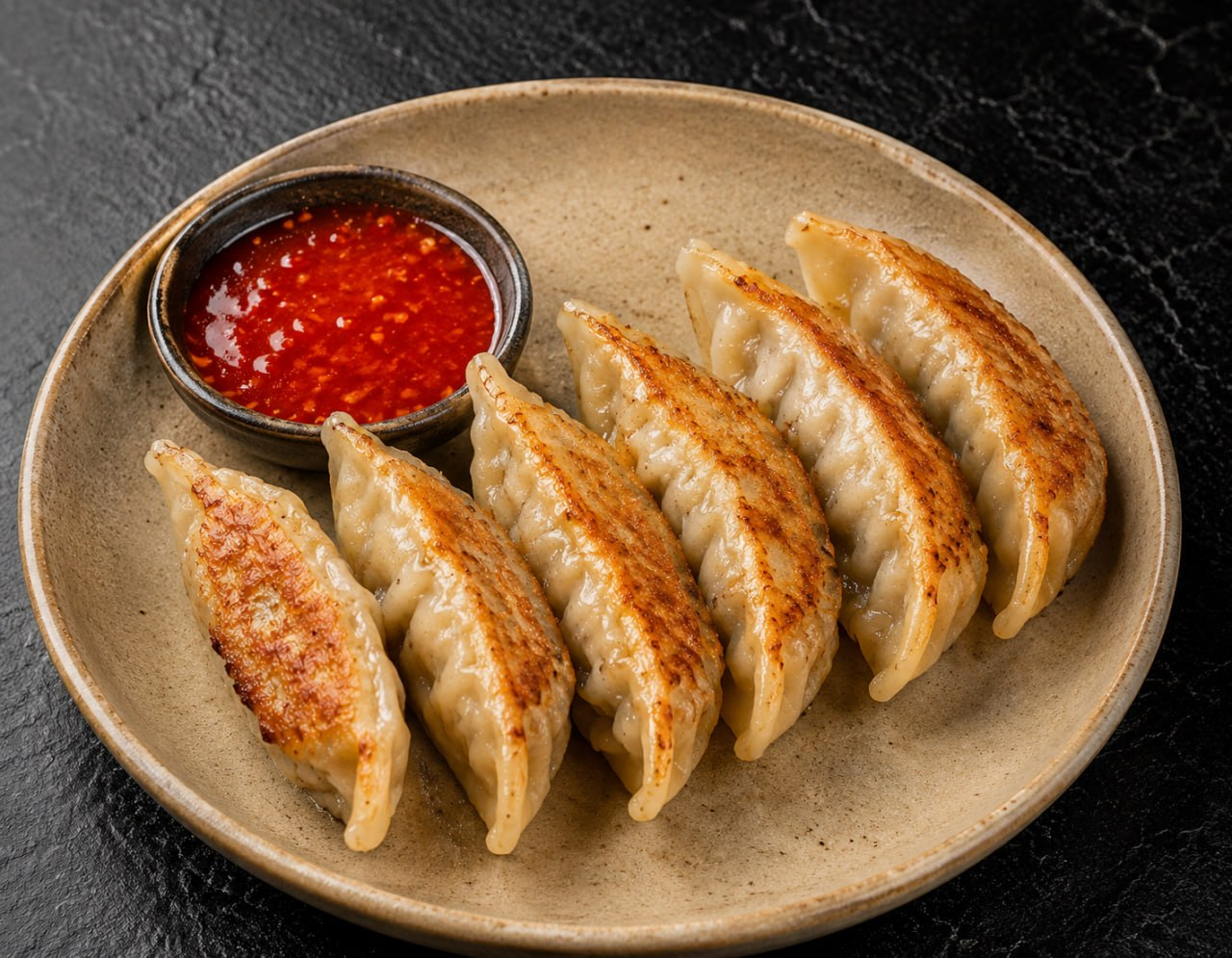 Vistas gaļas gyoza + sweet chili